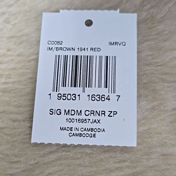 COACH SIGNATURE MEDIUM CORNER ZIP WALLET, BROWN, BLACK AND RED - NEW - Picture 4 of 12